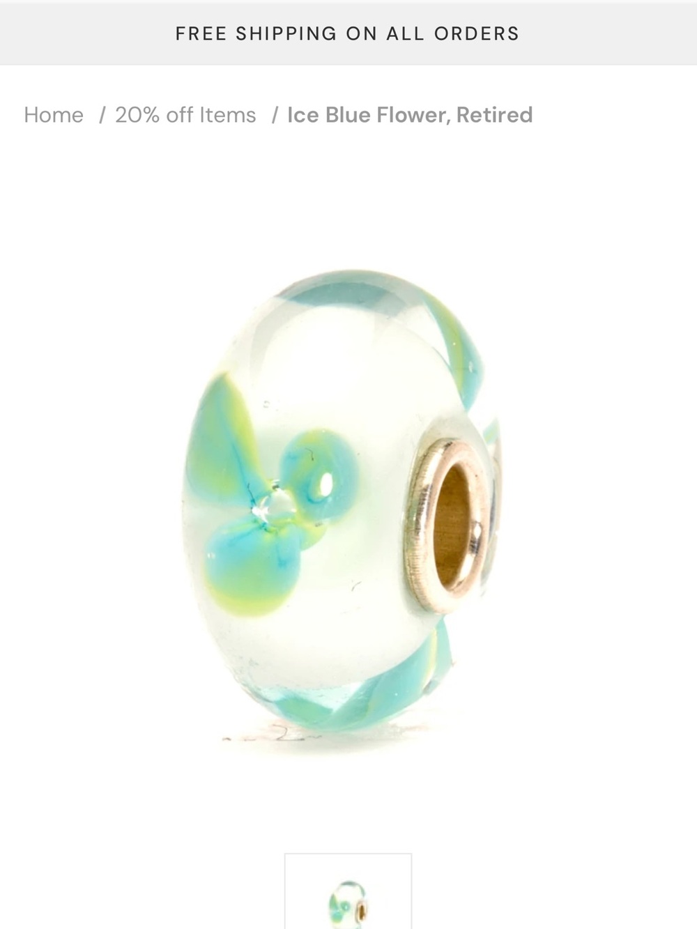 Trollbeads Murano Ice Blue Flower Bead Retired